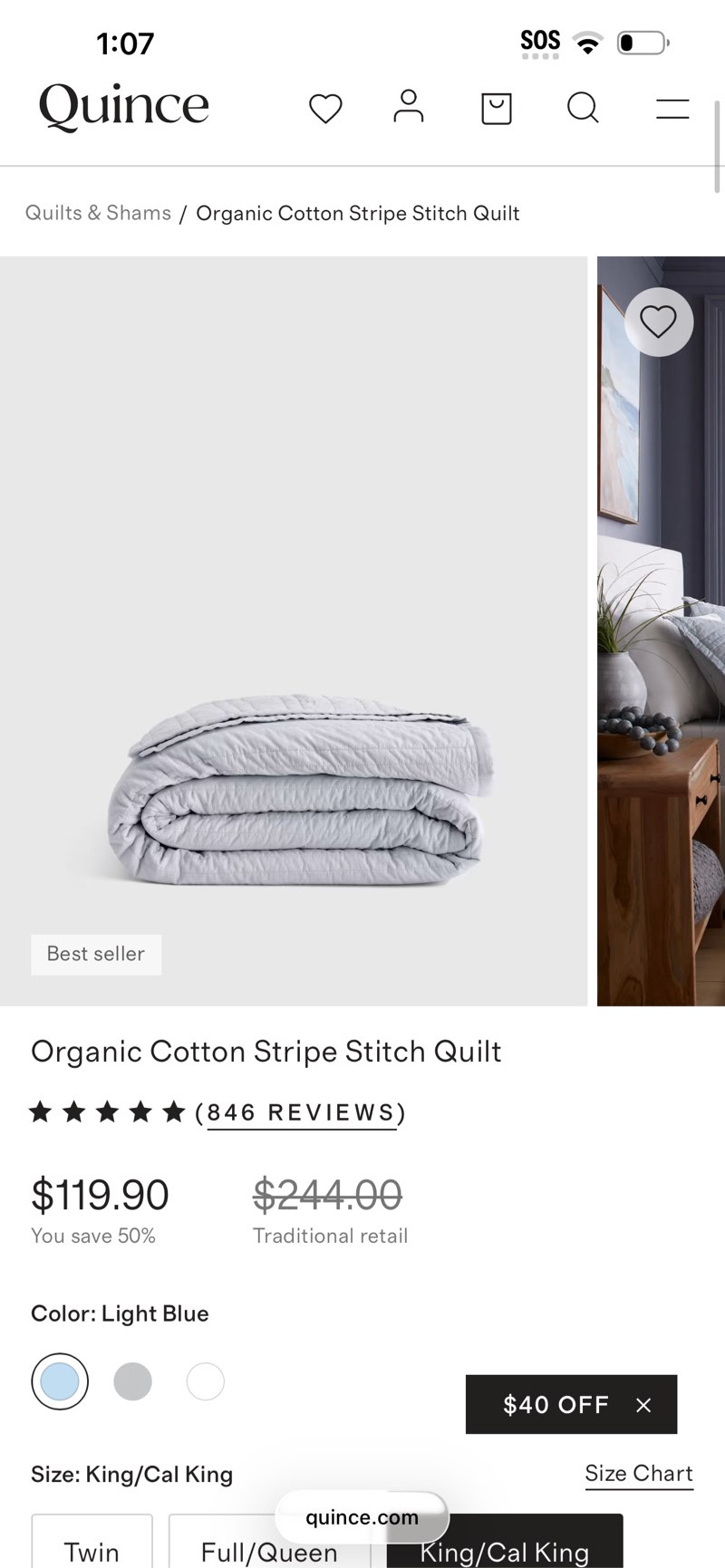 Organic Cotton Stripe Stitch Quilt, King/Cal King