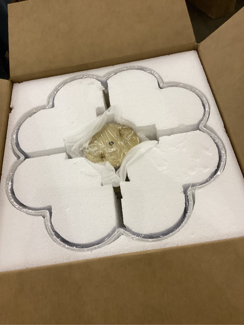 Condition photo showing New/Like New for Gold Semi Flush Mount Ceiling Lights, 4-Light 18" Ceiling Light Fixtures with Fabric Shade in Flower Shape, Farmhouse Brass Drum Lighting for Nursery Bedroom Kitchen, AD-22009-4SF-GD Gold, Flower Shade 18"