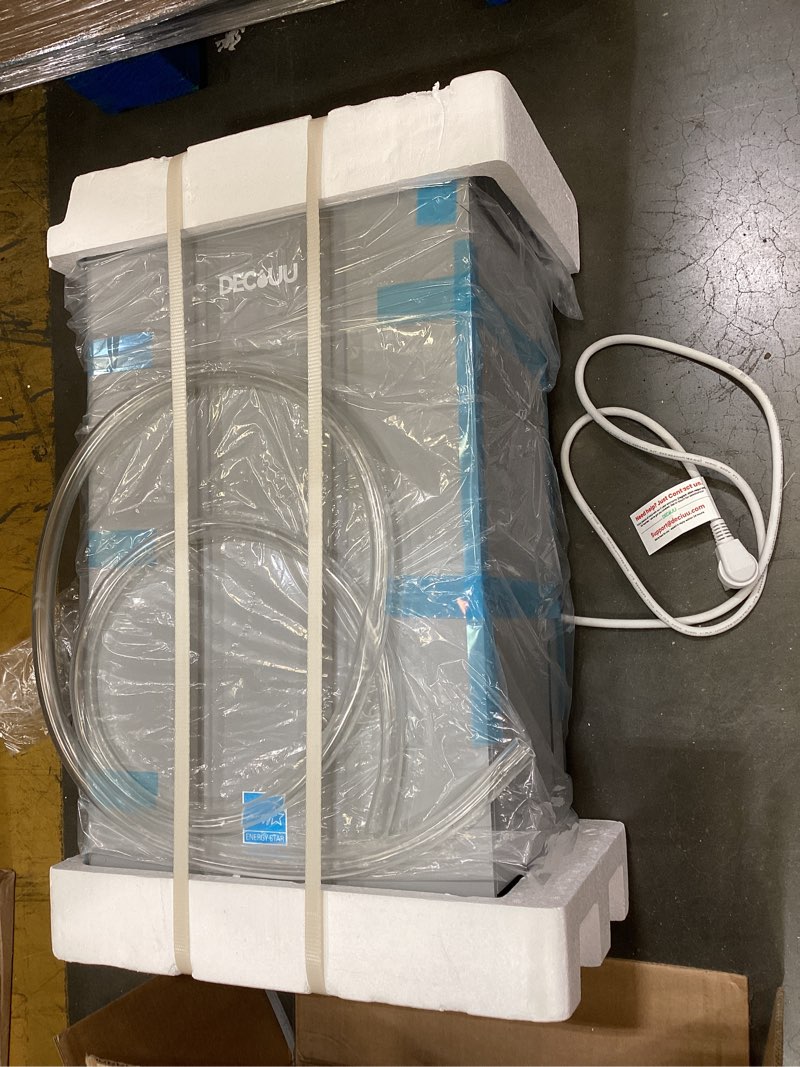 Condition photo showing As Is for 5000 sq.ft energy star most efficient 2024 dehumidifier, max 100 pint moisture removal, auto defrost, drain hose, smart humidity control for basement, home, garage, bathroom, laundry room