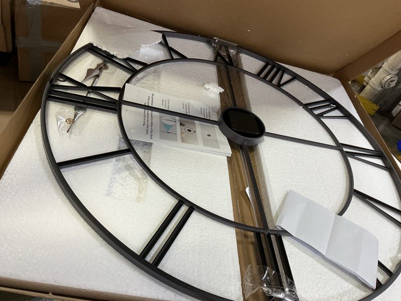 Condition photo showing Good Condition for 30 Inch Extra Giant Oversized Large Wall Clock, Modern Decorative Black Metal Big Roman Numeral Wall Clock with Vintage Gold Hands for Living Room, Bedroom, Kitchen Black 30 Inch
