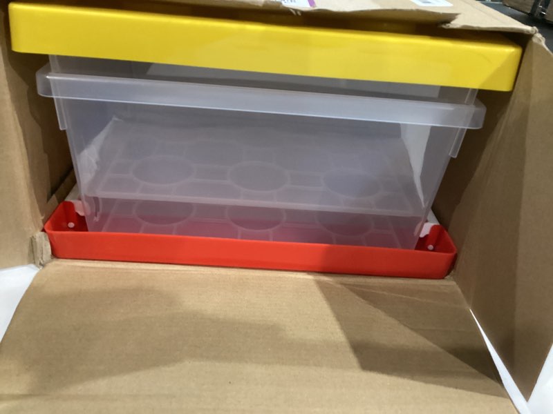 Condition photo showing Good Condition for vicenpal 4 pack toy storage containers with lids brick shaped kids storage organizer box containers plastic stackable organizer bin clear toy chest for organizing building brick dolls toys(small)