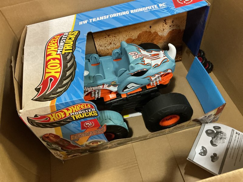 Condition photo showing Good Condition for Hot Wheels Monster Trucks RC Toy, Remote-Control Transforming Rhinomite in 1:12 Scale & 1:64 Scale Race Ace, Converts into Launcher, Connects to Track