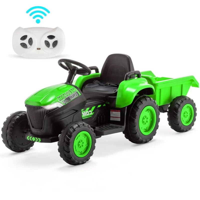 erommy motorized ride-on tractor, 12v, parental remote, dual motors, bluetooth, green 