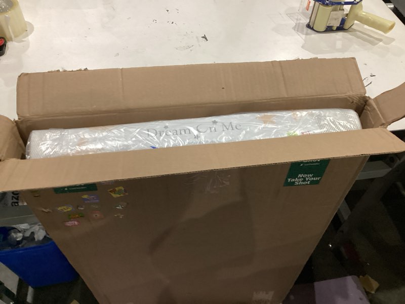 Condition photo showing As Is for Dream On Me 2-in-1 Breathable Two-Sided 3" Portable Mini Crib Mattress, Greenguard Gold Certified, Vinyl and Breathable Fabric, White