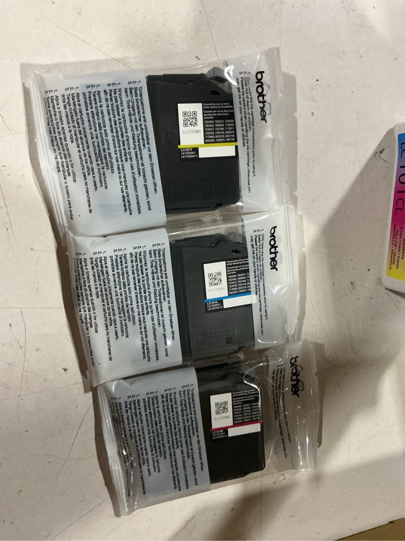 Condition photo showing Good Condition for brother genuine standard yield color ink cartridges, lc1013pks, 3-pack, cyan, magenta, yellow, 300 pages/cartridge colors pack of 3: one of each color (c, m, y)