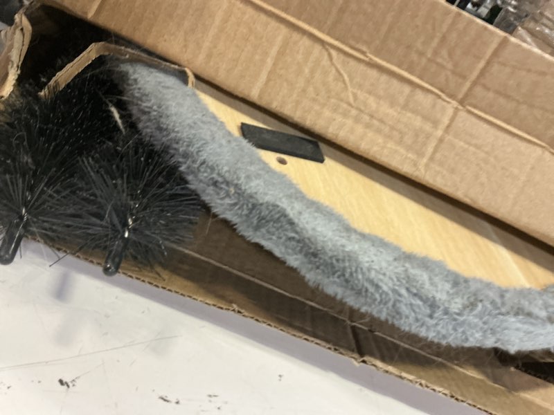 Condition photo showing As Is for cat arch self groomer massager, kitty grooming brush with 2 brushes and heavy plush base, cat face and back scratchers, rubbing post for indoor and outdoor cats with 2 plush balls