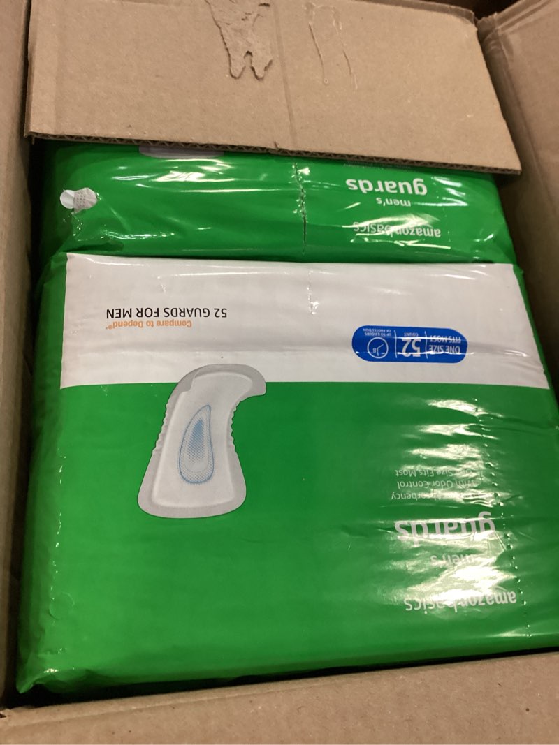 Condition photo showing New/Like New for Amazon Basics Men's Incontinence Guards, Maximum Absorbency, 104 Count, (2 Packs of 52)