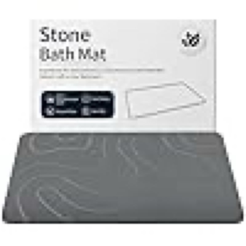 Stone Bath Mat Diatomaceous Earth Shower Mat Non-Slip Super Absorbent Diatomite Stone Mats for Bathroom Floor Quick-Drying Easy to Clean (24''*16'' Grey)