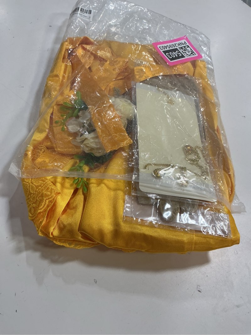 Condition photo showing Good Condition for KatchOn, Regency Dress for Women with Jewelry Set - Puff Sleeve Empire Waist Dress Gown | Yellow Victorian Dress with Gloves X-Large