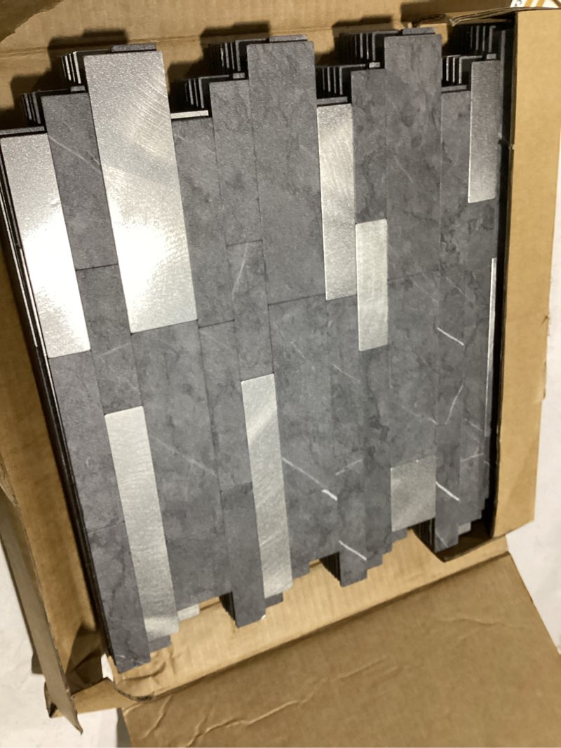 Condition photo showing Good Condition for xuaniny 10-sheet peel and stick metal backsplash tiles, self adhesive aluminum 3d wall sticker, wall panels for kitchen bathroom, bedroom, living room(11.81"x11.81") (dark grey, 10) 10 dark gray