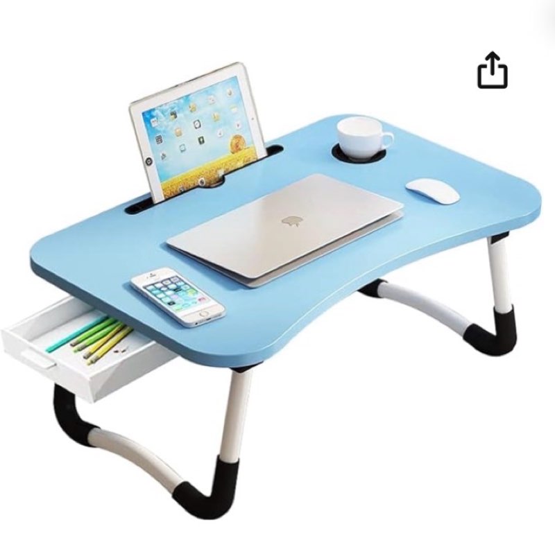 Lap Desk with Storage Drawer, Cup and Tablet Holder, Bed Tray Table, Foldable Laptop Desk, Laptop Stand for Working, Writing, Gaming and Drawing (23.6", Blue)