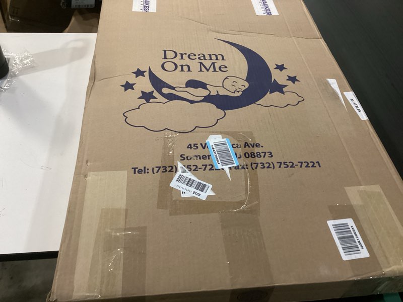 Condition photo showing New/Like New for dream on me holly 2-in-1 mini crib mattress, dual-sided infant & toddler, waterproof cover, greenguard gold certified, 38” x 24” x 3”, fits mini & select portable cribs, not for playards