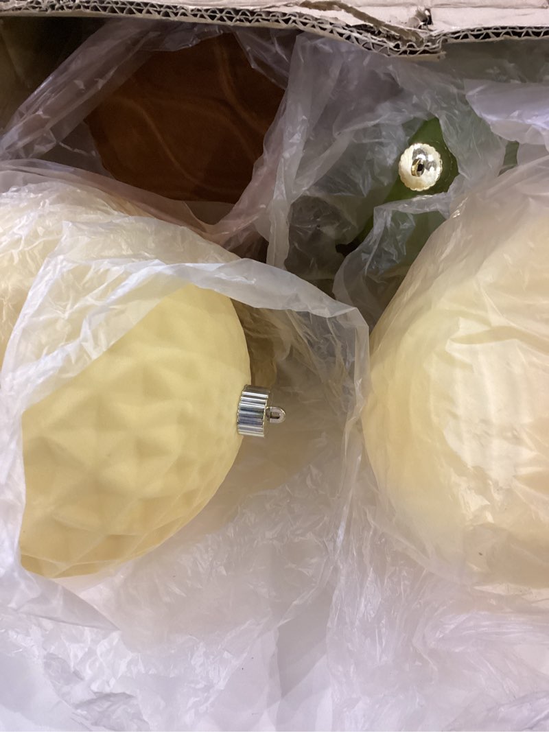 Lanpn 4 Pcs 4\" Large Christmas Ornaments, Oversized Velvet Xmas Tree Ball, Big Flocked Christmas Tree Ornament, Shatterproof Plastic Balls for Yard Lawn Holiday Hanging Decor, Multicolor Yellow-Brown-Green 4