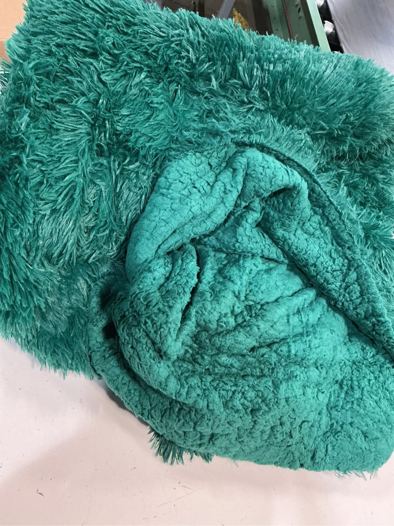Condition photo showing As Is for bedsure gentlesoft fluffy turquoise teal throw blanket, teal decor cozy gifts for women men, soft fuzzy sherpa fleece plush thick warm faux fur throws for couch, aqua blanket gifts for mom, 50x60 15- teal throw (50" x 60")