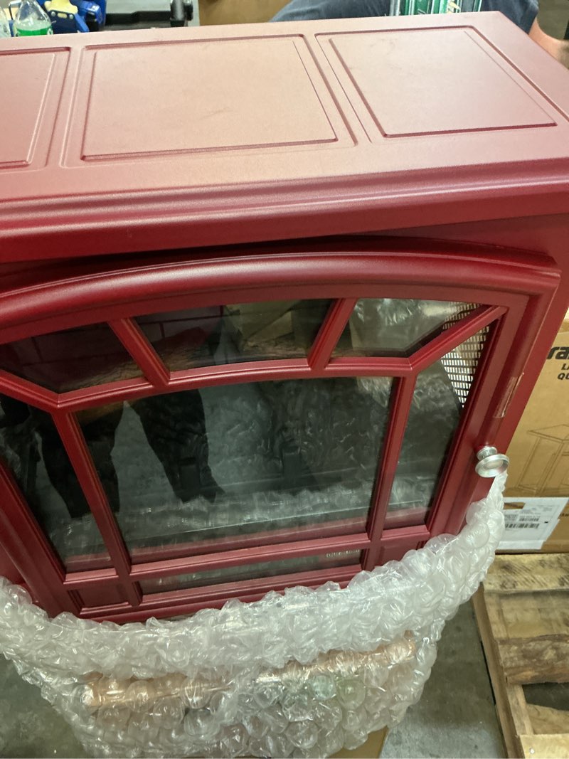 Condition photo showing As Is for duraflame infrared quartz electric fireplace stove heater, cinnamon dfi-591-03