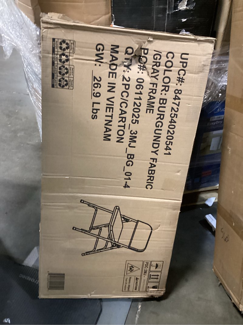 Condition photo showing Good Condition for Flash Furniture 4 Pack HERCULES Series Premium Curved Triple Braced & Double Hinged Burgundy Fabric Metal Folding Chair Burgundy Fabric/Gray Frame Set of 4