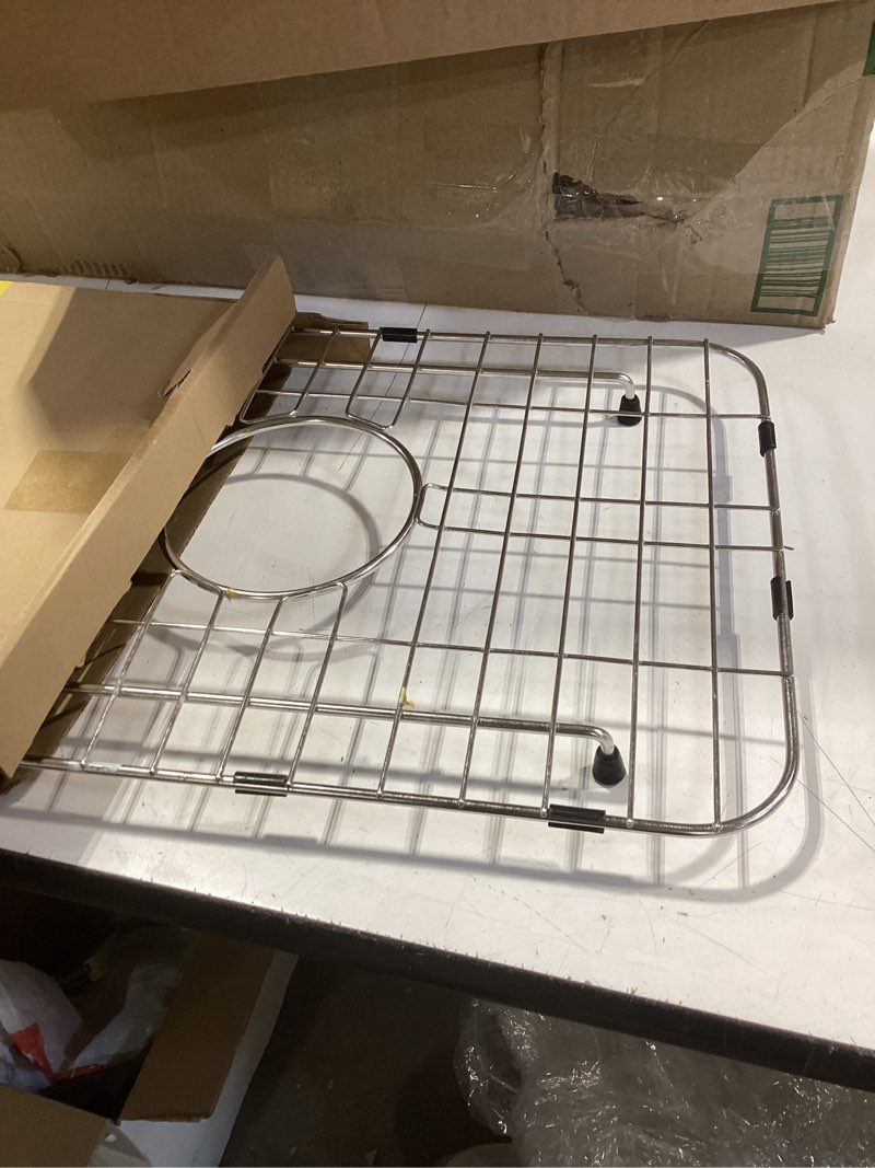 Condition photo showing item condition for sink grid 18" x 12-1/2", centered drain with corner radius 1-1/2" stainless steel material for sink (18 x 12" centered drain)