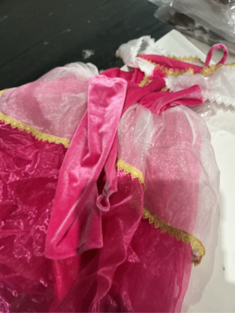 Condition photo showing As Is for pink princess costume dress for girls - sleeping beauty dress with accessories 6-7 years pink 99
