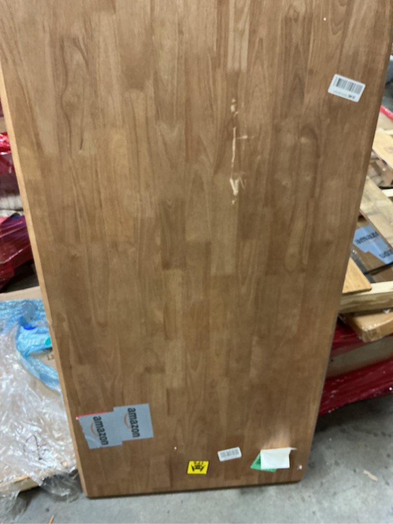 Condition photo showing As Is for ((incomplete))bush home 67-inch dining table for 4-6 people, squire trestle farmhouse rectangular wood dining room table, kitchen, living room, sterling dining collection, natural honey brown natural honey brown without chairs
