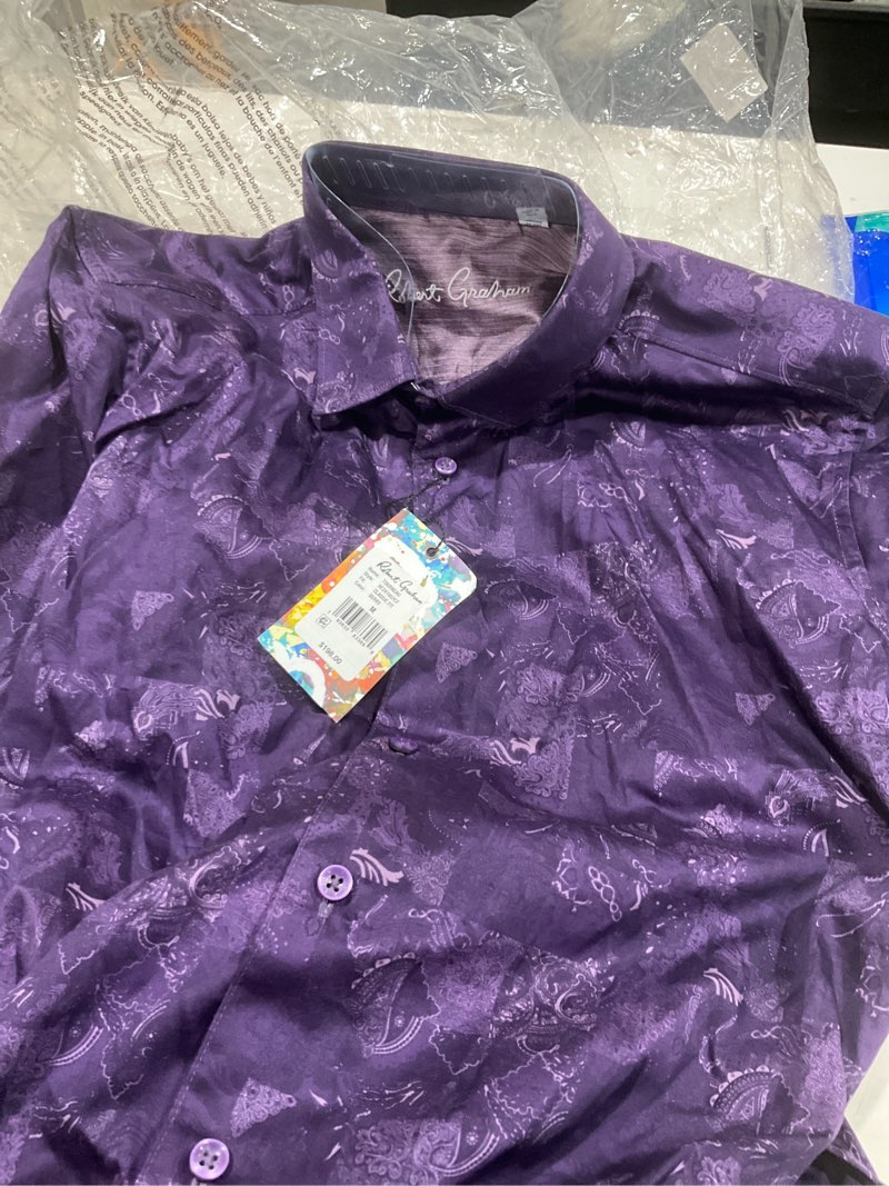 Condition photo showing Good Condition for medium robert graham purple jacquard classic fit long-sleeve button-down shirt