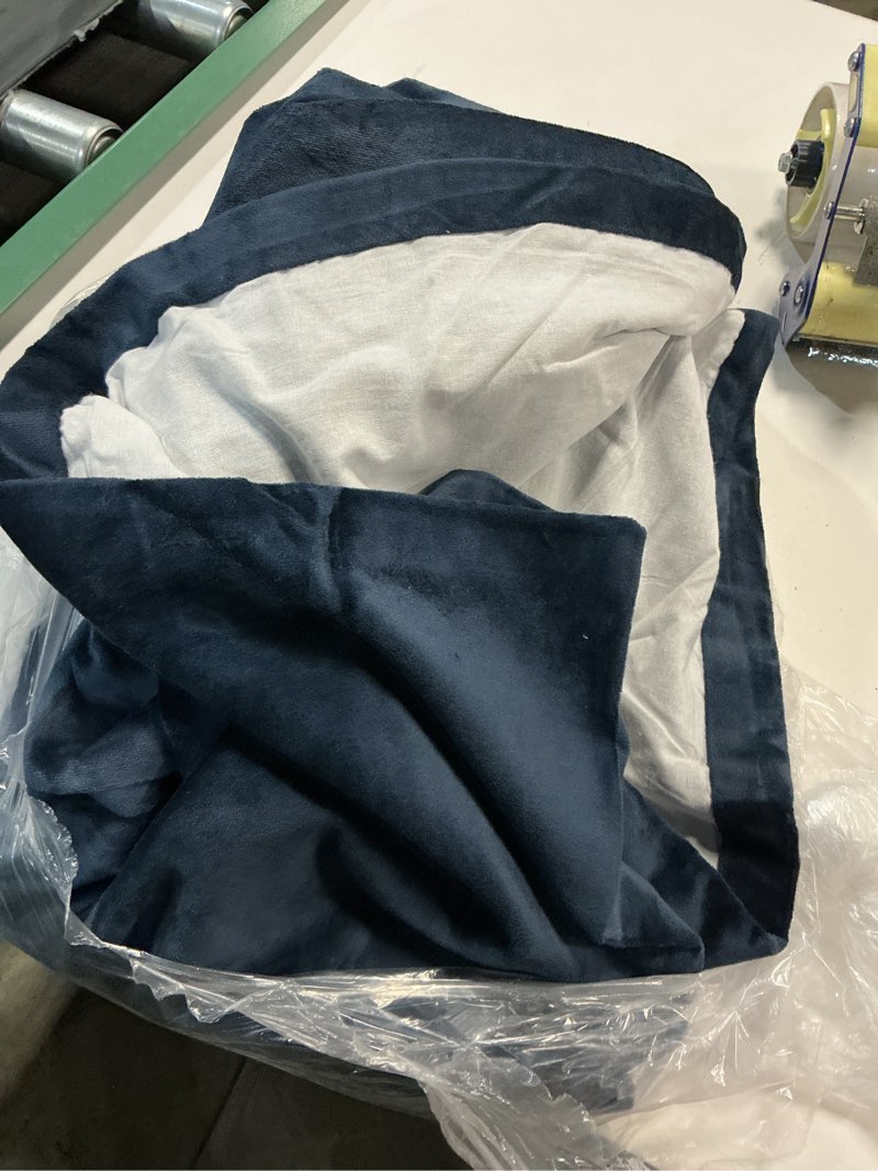 Condition photo showing As Is for cotton velvet curtain, 48x96, navy