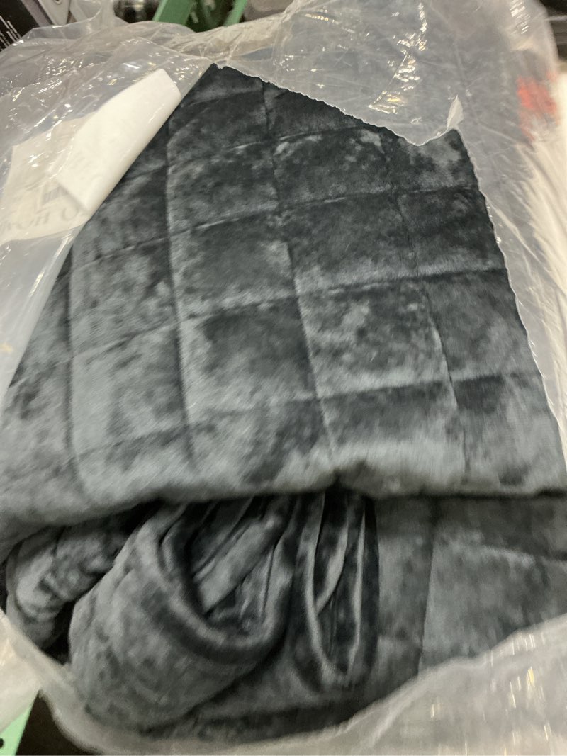 Condition photo showing As Is for recyco luxury velvet quilt set full queen size bedding sets, ultra soft velvet comforter set, lightweight channel box stitch oversized bedspread coverlet for all season, with 2 shams, black full/queen (88" x 92") black