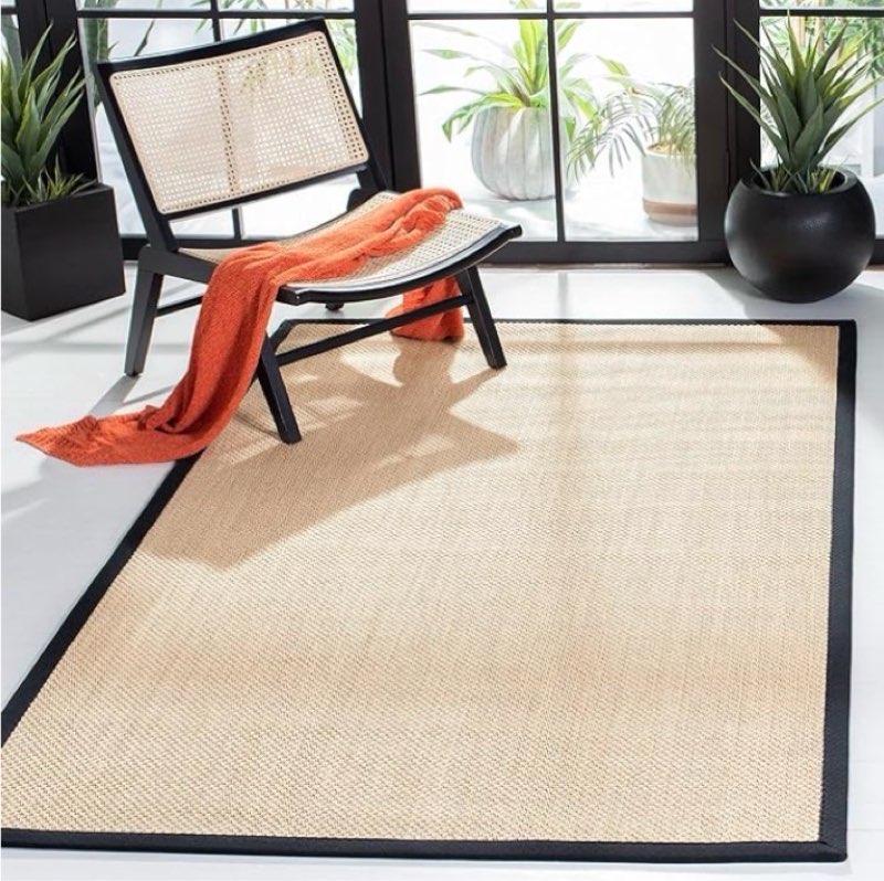 SAFAVIEH Area Rug Natural Fiber Collection - Maize & Black, Sisal, Woven Design with Border (NF141A)