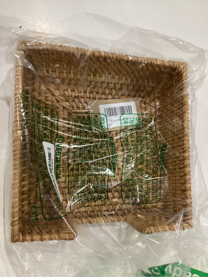Condition photo showing New/Like New for rattan napkin holder square woven flat napkin basket tray for tables 7.5" x 7.5" x 2.5"