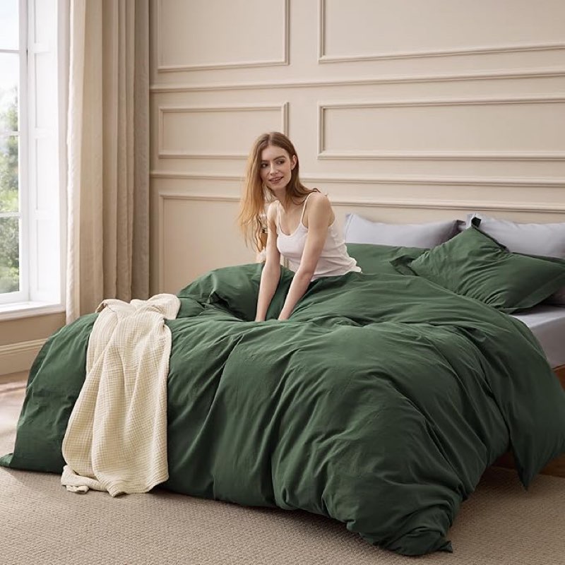 bedsure cotton duvet cover queen - luxury slub weave 100% cotton duvet cover set, purewoven bedding 