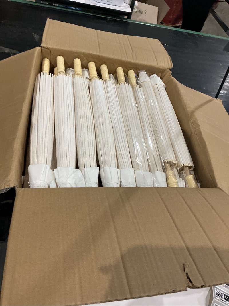 Condition photo showing As Is for aodaer 50 pieces wedding paper umbrella 23.6 inch white paper decorative chinese japanese parasol umbrella crafts vintage diy painting decor paper wedding favor for photography props bridal party