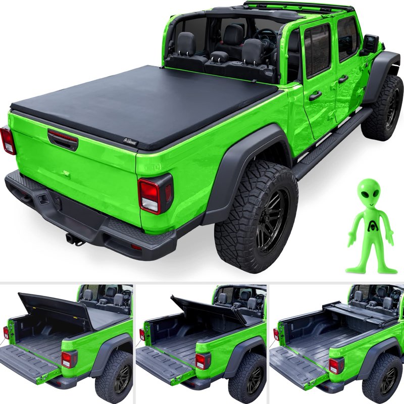 Alien Sunshade Jeep Gladiator Bed Cover - Jeep Gladiator Accessories, 5ft Trifold Soft Truck Bed Tonneau Cover w/ 2020-2025 Compatibility - Weatherproof Durable Vinyl, Easy Installation