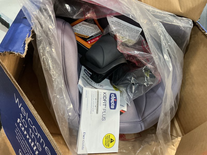 Condition photo showing New/Like New for chicco kidfit cleartex plus 2-in-1 belt-positioning booster car seat, backless and high back booster seat, for children aged 4 years and up and 40-100 lbs., lilac/purple kidfit cleartex plus lilac