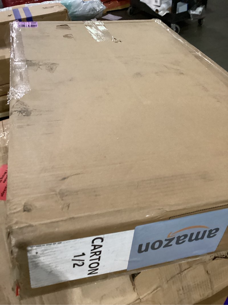 Condition photo showing As Is for (Missing other boxes,legs only) Dining Chairs Set of 4 with Faux Leather Cushion Seat Backrest, Upholstered Mid Century Modern Dining Room Chair with Heavy Duty Metal Leg for Kitchen, Living Room, Restaurant, Caramel Brown 4 Pack