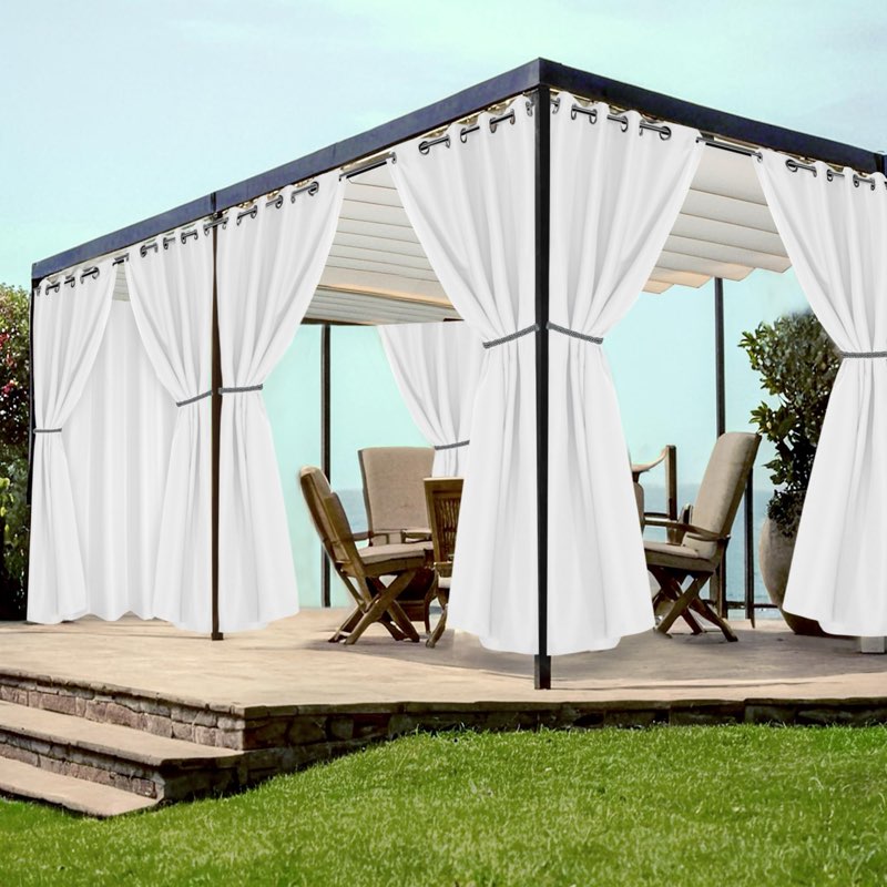 HolidayIdeas White Outdoor Curtains for Patio Waterproof 8 Pcs All Weather Balcony Grommet Top Outsi