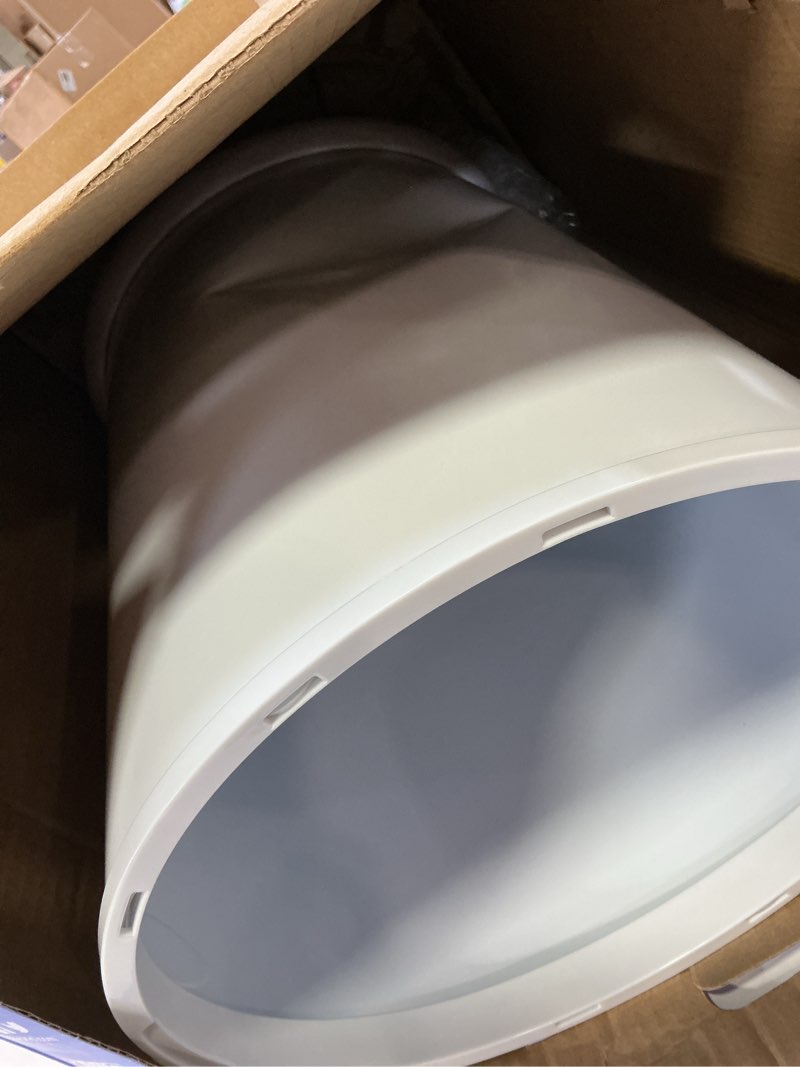 Condition photo showing As Is for ubbi steel diaper pail, odor locking, no special bag required, award-winning, registry must-have, white