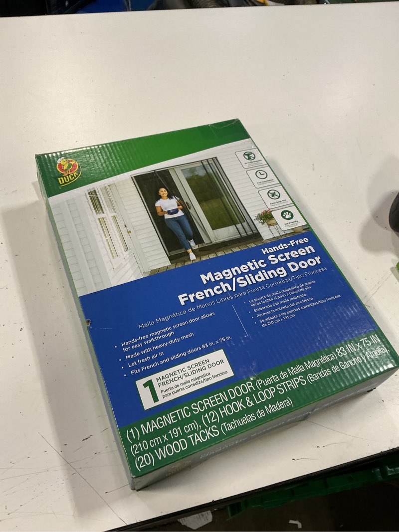 Condition photo showing New/Like New for duck brand hands-free magnetic screen door for french or sliding door - mesh patio door and bug screen with magnets - 83 x 75 inches, black french/sliding doors french/sliding doors