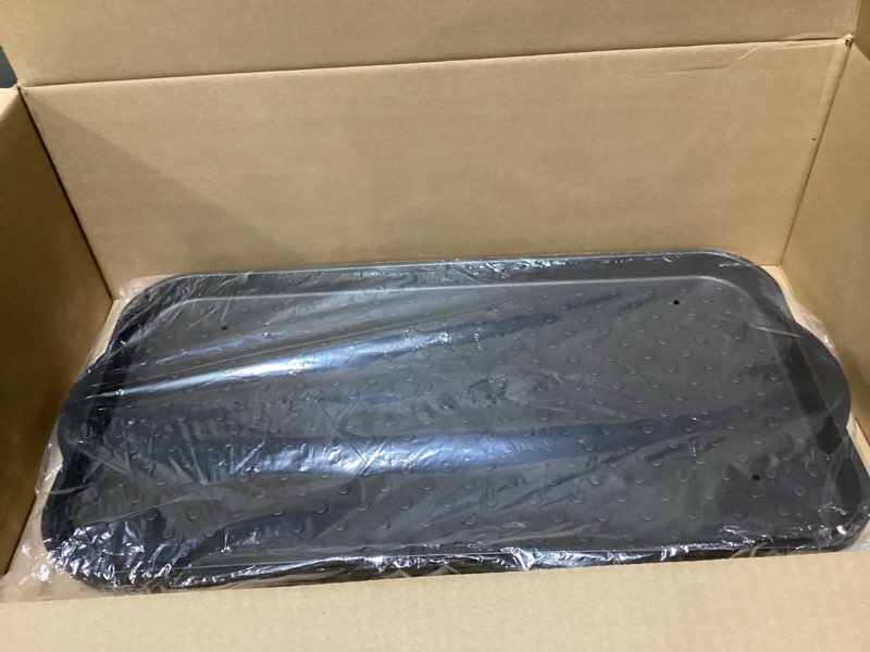 Condition photo showing New/Like New for kingrol 3 pack boot trays, waterproof shoe mats for entryway indoor, multi-purpose trays for boots, shoes, garden, 29 x 14.3 inch