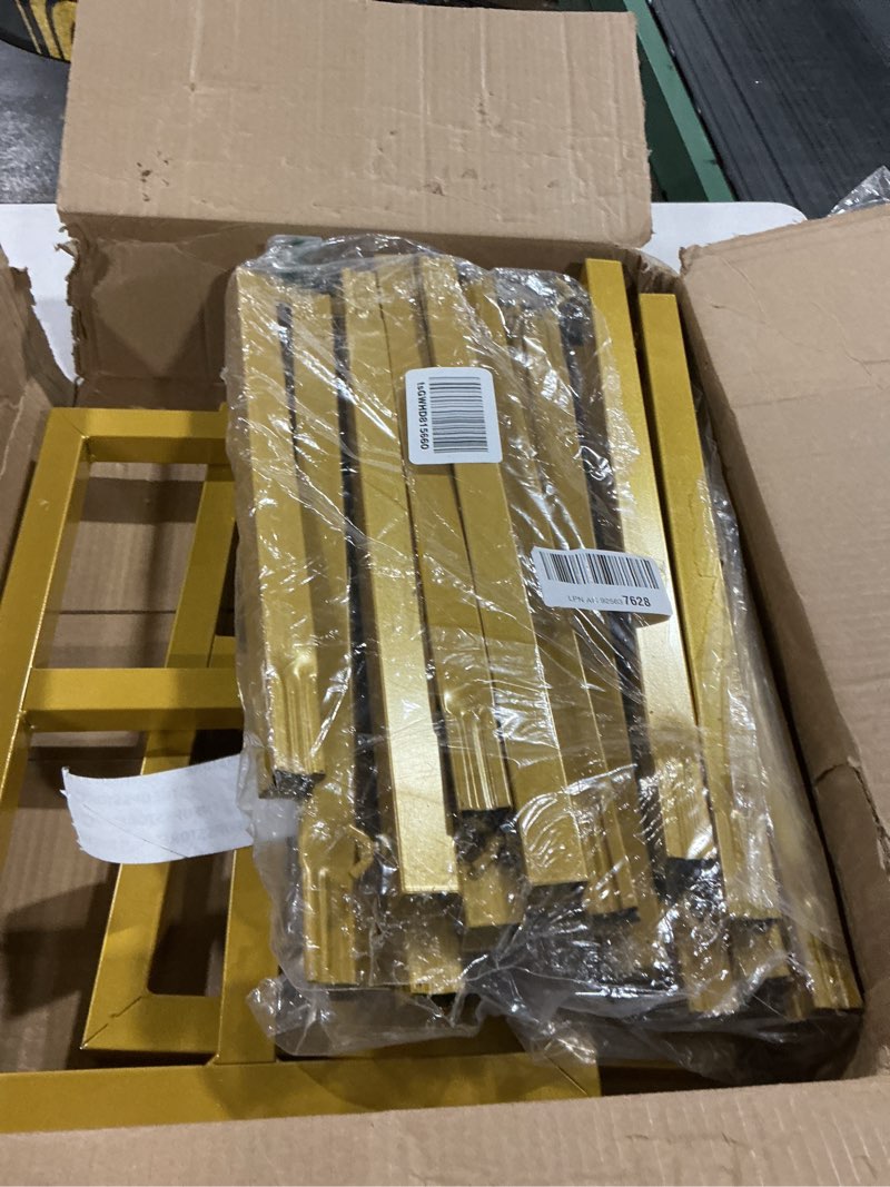 Condition photo showing As Is for Fomcet 10FT x 10FT Backdrop Stand Heavy Duty with Base, Gold Portable Adjustable Pipe and Drape Kit, Square Metal Arch Party Frame for Wedding Birthday Parties Banquet Decorations 10 x 10 FT(HxW) Gold