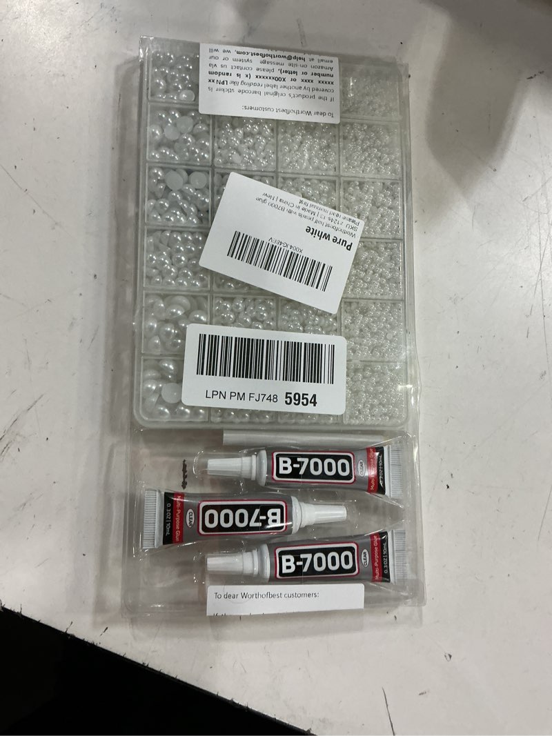 Condition photo showing New/Like New for 16000Pcs Flatback Pearl Rhinestone for Crafting, Flat Back Pearls and Rhinestones for Crafting, White Half Pearls for Crafts Nail Art with B7000 Glue Clear, 2,3,4,5,6,8,10mm Large Pack + 3pcs Glue White half pearls 2-10mm