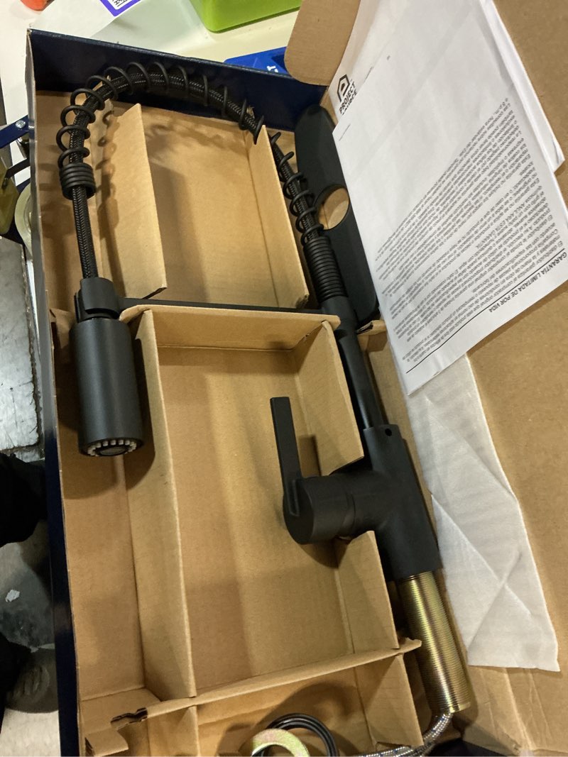 project source flynt matte black single handle deck-mount pull-down kitchen faucet with sprayer (includes deck plate)