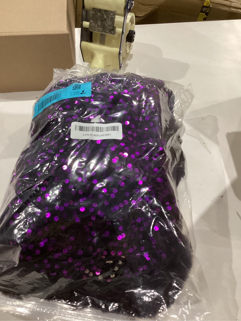 Condition photo showing Good Condition for Women's Sequin Faux Fur Shawl Wrap, Winter Bridal Wedding, Luxury Elegant Velvet Fur Coat Jackets Cape Evening Party Purple