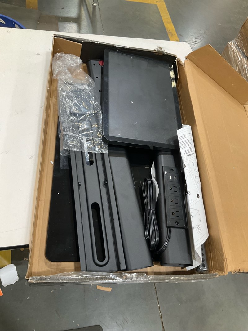 Condition photo showing Good Condition for ax waber floor tv stand with power outlet& shelf, universal tv stand mount for 27-65 inch tv up to 88lbs, 70 degree swivel 9 level height adjustable with tempered glass base for bedroom, office black black floor tv stand with power outlet