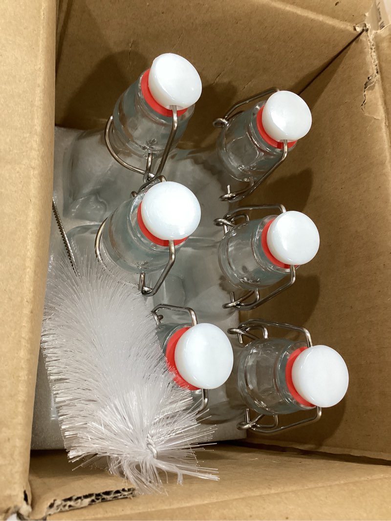 Condition photo showing Good Condition for juvale 6 pack 8 oz swing top glass bottles with stoppers, cleaning brush - hot sauce bottles for vanilla extract, infused oil, syrup, homemade kombucha