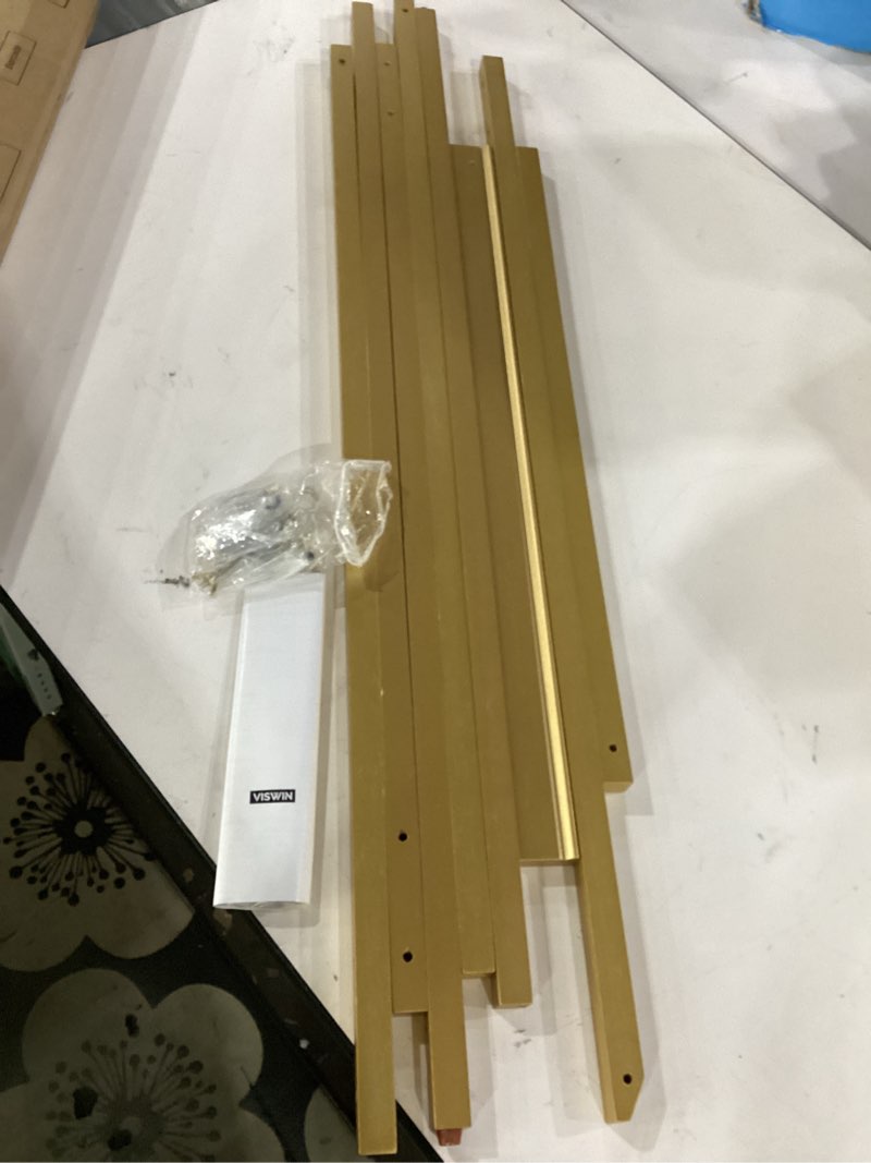 Condition photo showing Good Condition for viswin upgraded 63" gold wooden easel stand for sign, tripod easel for wedding sign stand, welcome board, poster, picture, canvas art easel floor with tray for display & painting
