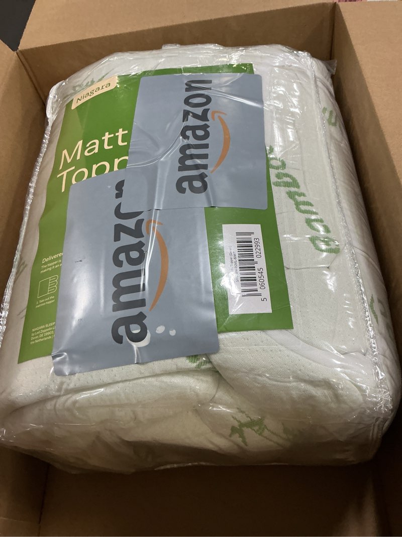 Condition photo showing As Is for Ultra Soft King Size Mattress Topper - Viscose Made from Bamboo Pillow Top Mattress Pad for Back Pain Relief - Naturally Cooling for Hot Sleepers, Green Green King