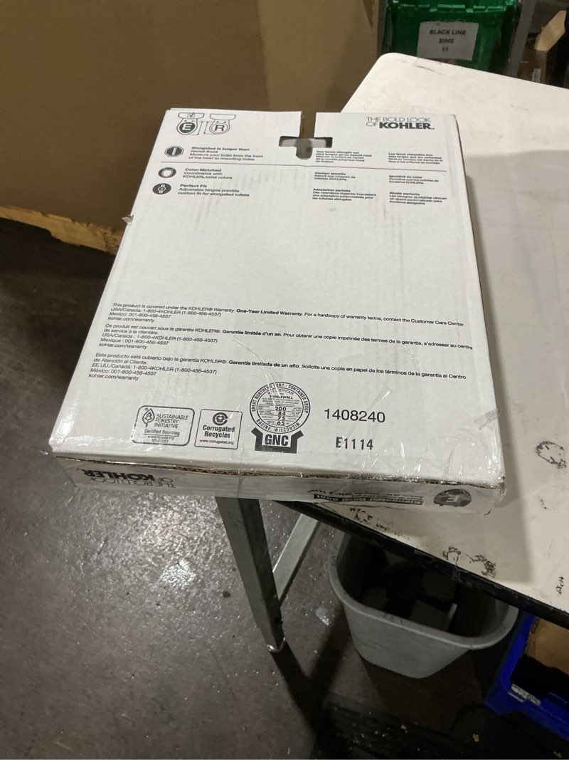 Condition photo showing New/Like New for KOHLER 4636-RL-0 Cachet ReadyLatch Elongated Toilet Seat Slow Close, Soft Close Toilet Seat Quiet Lid, Contoured Grip-Tight Bumpers Installation Hardware, Apartment Essentials, White White Elongated Ready Latch