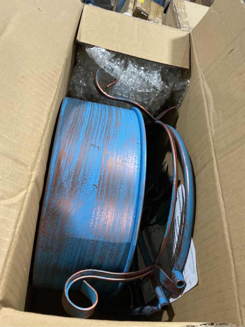 Condition photo showing Good Condition for dreamysoul metal bird bath for outside, birdbaths outdoors with planter and feeder, garden blue bird baths with solar lights