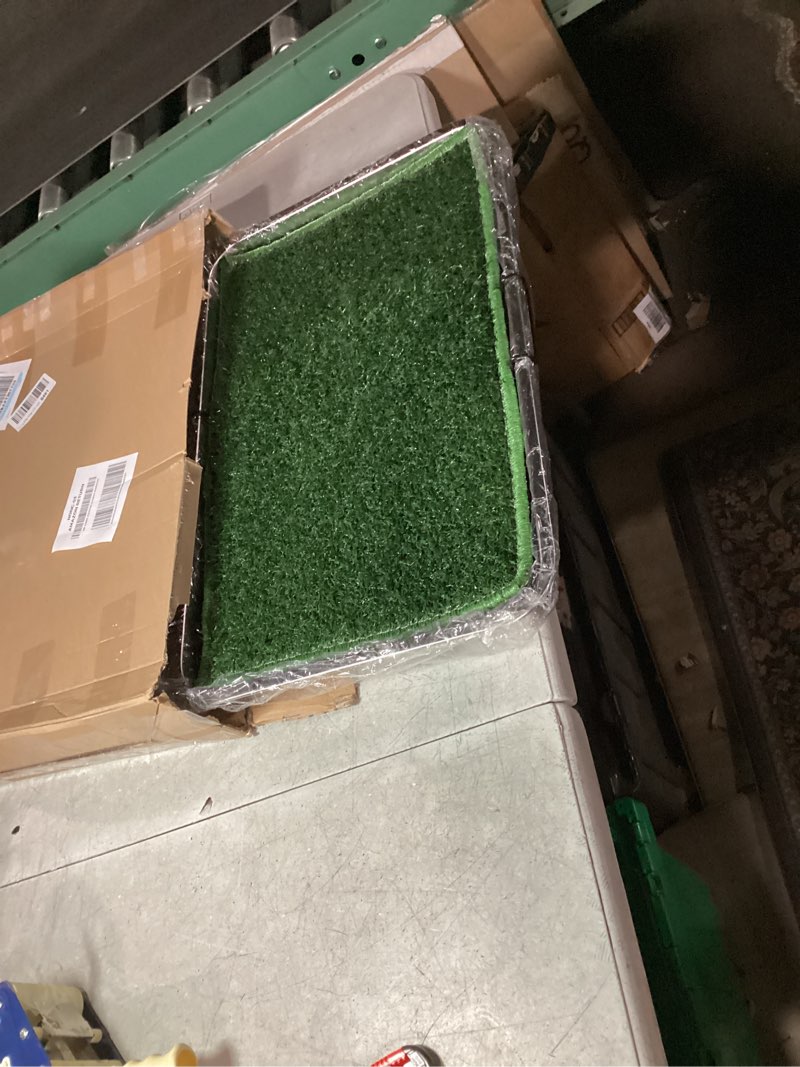 Condition photo showing New/Like New for Qonimm Stainless Dog Grass Pad with Tray Large 28"x20"x4",Outdoor and Indoor Dog Potty Washable Reusable for Grass Pad Puppy Potty Tray & Training Balcony Porch Metallic Handled Frame