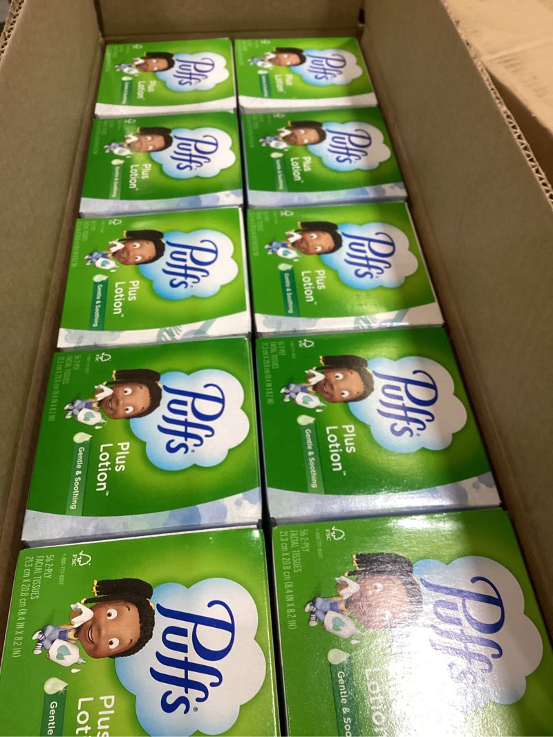 Condition photo showing Good Condition for puffs plus lotion facial tissues, 10 cubes, 56 tissues per box, allergies and colds 56 count (pack of 10)