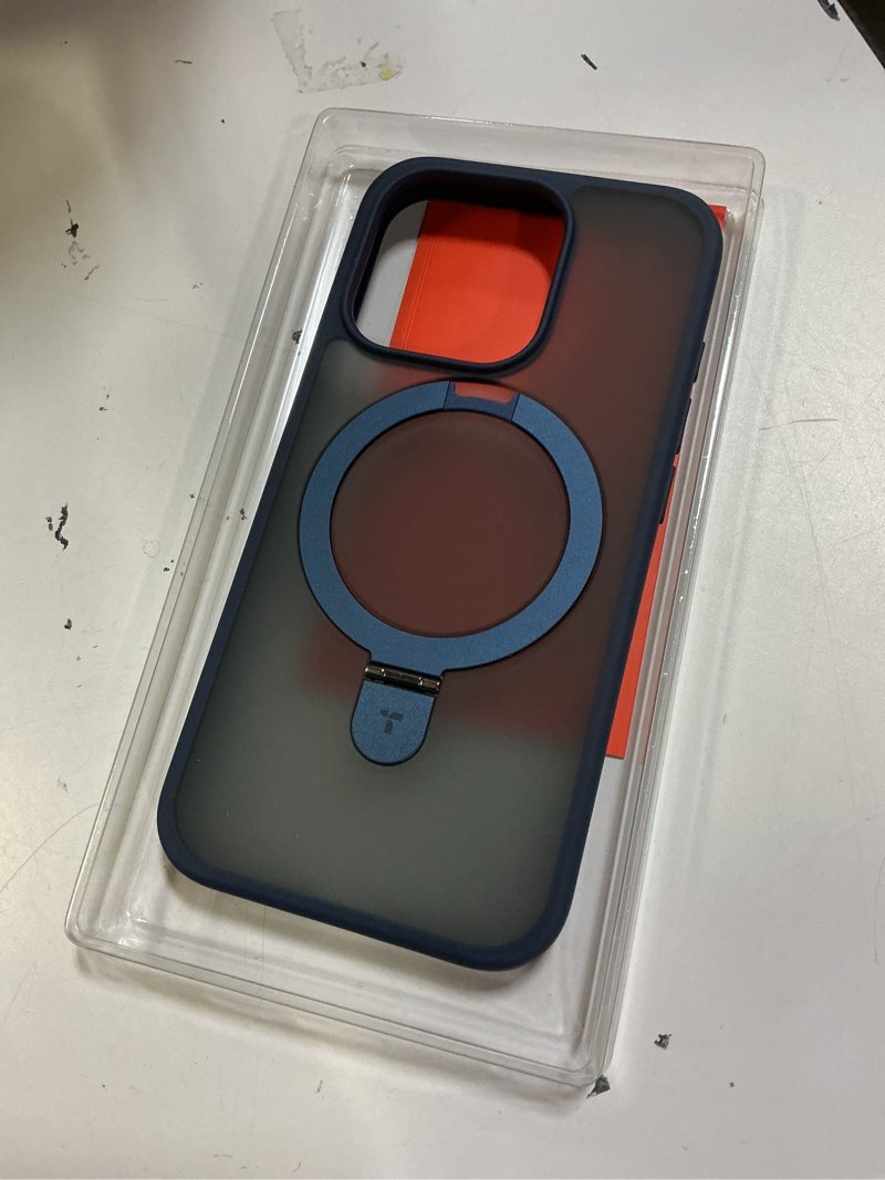 Condition photo showing New/Like New for torras ultra-magnetic ostand for iphone 15 pro case, [compatible with magsafe] [flexible stable stand] military-grade protection translucent slim anti-scratch ring kickstand, navy blue 6.1" navy blue iphone 15 pro 6.1 inch